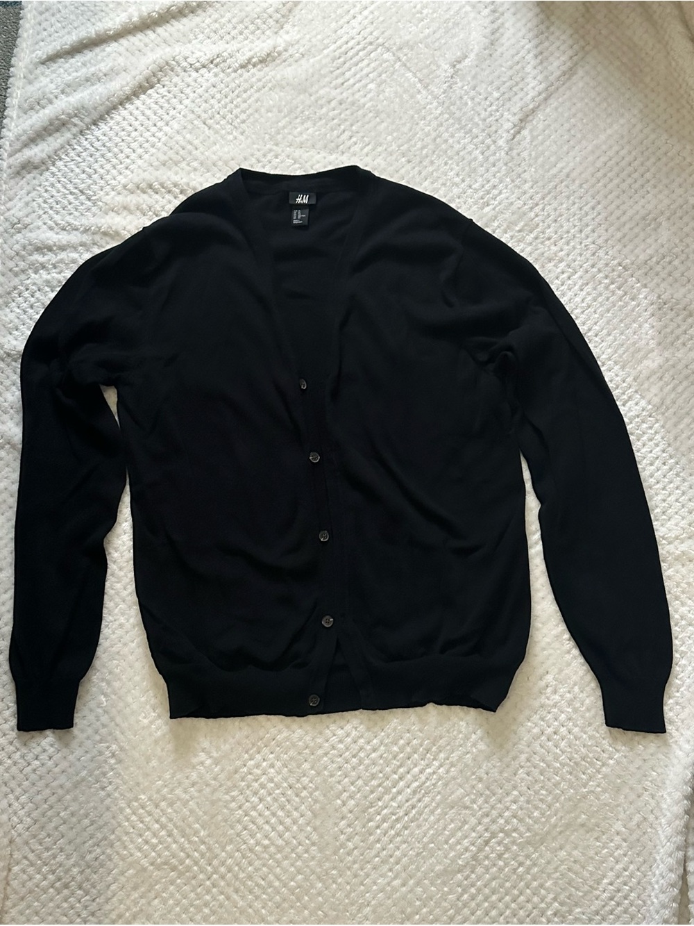 H&M Men's Black Button-Front V-Neck Cardigan
